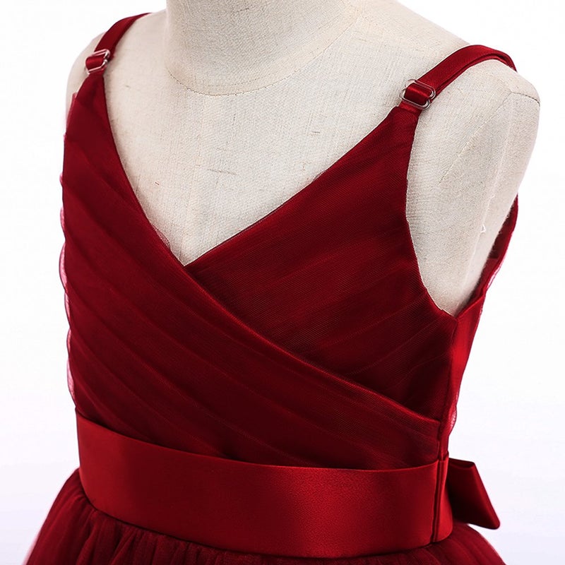 Glamulice Burgundy Flower Girls Lace Bridesmaid Dress Long A Line Wedding Pageant Dresses Tulle Spaghetti Strap Party Gown Holiday Formal Princess Dance Christmas Elegant Girl Ball Gowns Wine Red 8 - Image 2